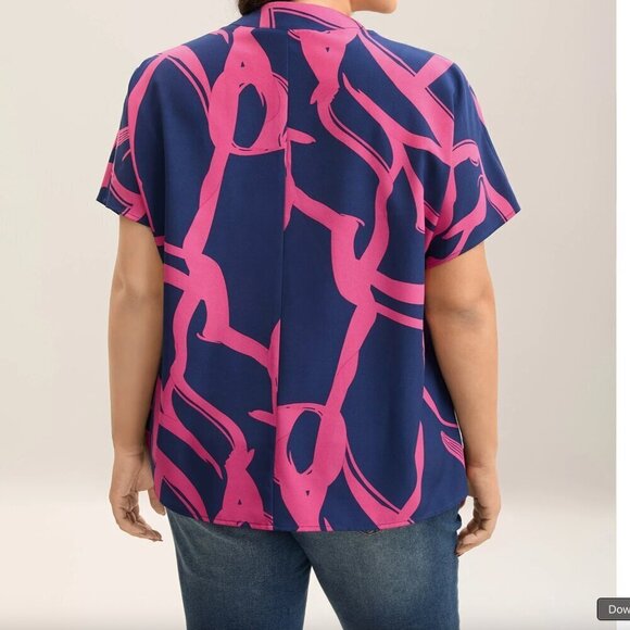 NWT Bloomchic Geometric Pattern Bow-Tie Blouse - Size 12 Large - Picture 5 of 9